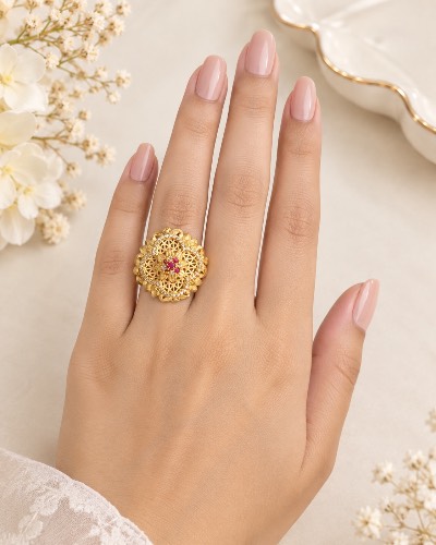 Gold Plated Kundan Ring — Ring, RW2580